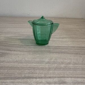 Akro Agate Childs Playtime Green Uranium Glass Pitcher W Lid Vintage Pretend